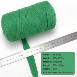 350g Crochet Yarn,Yarn for Crocheting,Thick Knitting Yarn,Elastic Fabric Cloth T Shirt Yarn, Spaghetti Yarn Soft Yarn for Hand DIY Dolls Bags Basket Cushion Crocheting Projects-Green