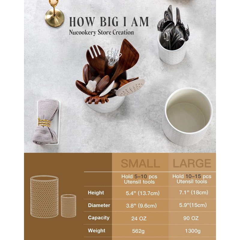 Utensil Holder - 7.1"+5.4" Ceramic Utensil Holder for Kitchen Counter,