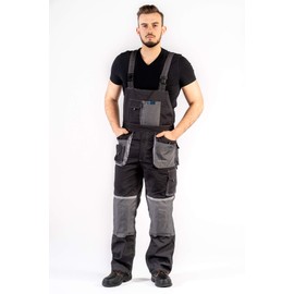 Art.Mas Men’s Work Overalls Bib and Brace With Pockets And Knee Pads, Hard-Wearing Triple Stitched Seams, Comfortable And Durable For Professionals, Hi-Vis Straps (30/32, NO kneepads)