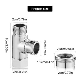 3 Way T Shape Shower Adapter, Brass Shower Diverter Valve G1/2" Hose Connectors Plumbing Valves Anti Rust Water Diverter for Toilet Handheld Bidet (Silver)