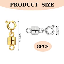 8PCS Magnetic Necklace Claps Exquisite Magnetic Jewelry Connector Lightweight and Durable Magnetic Clasps for Necklaces for Jewelry Bracelet Necklace Making Accessories (Gold and Silver)