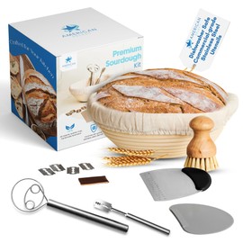 13pcs Premium Sourdough Kit, Dishwasher Safe Sourdough Bread Making Kit with 9" Banneton Bread Proofing Basket, Danish Whisk, Scraper, Scorer & brush, Sourdough Bread Baking Supplies