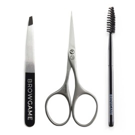Browgame Precision Brow Kit - Essential Tool For Trimming Unruly Eyebrows - Achieve Results When Grooming Your Brows - Firm, Synthetic Bristles - Suitable For Every Day Use Or On-The-Go Travel - 3 Pc
