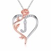 Iefil Women's 925 Sterling Silver Rose Heart Initial Necklace, Unique