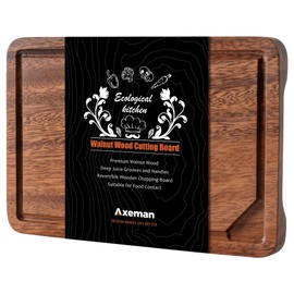 Axeman Mini 9x6" Walnut Wood Cutting Board with Juice Groove for Kitchen Countertop, USA-Sourced Thick American Black-Walnut Wooden Chopping Board Charcuterie Board Butcher Block for Meat Vegetables