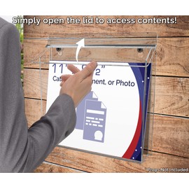 4 Pack Outdoor Brochure Holder Box Clear Acrylic with Lid Holds 11" x 8.5" Catalogs and Magazines with Adhesive Strips and Take One Sticker Store Front Display Caddy by Marketing Holders