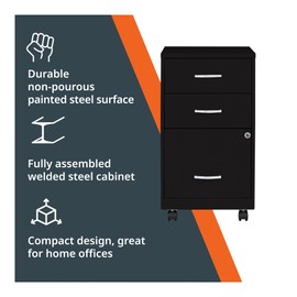 NuSparc Mobile 3 Drawer Locking Pedestal File Cabinet | Pre-Assembled Steel Construction | Perfect for Small and Home Office | Letter-Size | Assembled in USA