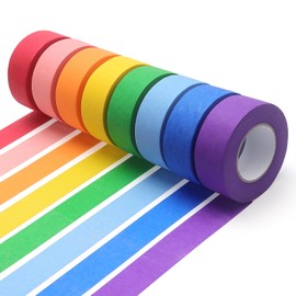 LONGKEY Painters Tape Colored Masking Tape for General Purpose Use, 1 Inch X 20 Yards, 8 Rolls, 160 Yards in Total, Adhesive Paint Tape for Wall Painting, DIY Artist Craft Arts, Decoration, Drafting