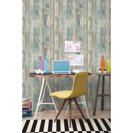 RoomMates RMK9052WP Blue Distressed Wood Peel and Stick Wallpaper