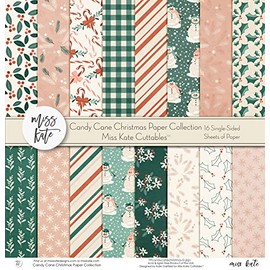 Pattern Paper Pack - Candy Cane Christmas - Scrapbook Premium Specialty Paper Single-Sided 12"x12" Collection Includes 16 Sheets - by Miss Kate Cuttables