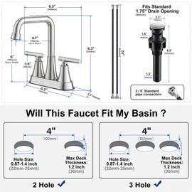 Bathroom Sink Faucet, Hurran 4 inch Brushed Nickel Bathroom Faucets for Sink 3 Hole with Pop-up Drain and Supply Lines, Stainless Steel 2-Handle Centerset Faucet for Vanity RV Restroom