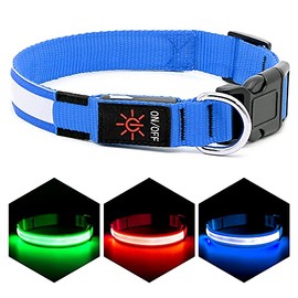 VIZPET LED Dog Collar USB Rechargeable 100% Waterproof Adjustable Light Up Dog Collar Super Bright Safety Light Glowing Collars for Dogs (Blue, Small)