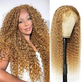 Weeybay Real Hair Wig for Women Wigs Curly Wave Human Hair Wig 4 x 4 Lace Closure #27 Blonde 150% Density Unprocessed Remy Hair Glueless for Woman 22 Inches