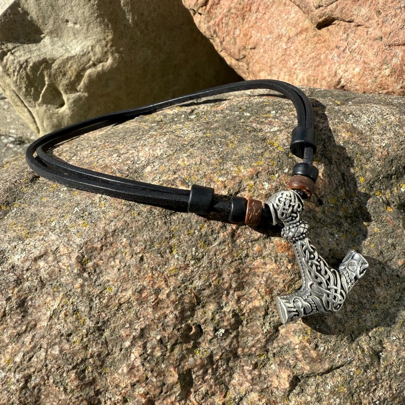 HANA LIMA Thorshammer Lederhalskette Herrenkette Damenkette Lederkette Halskette Thor Hammer