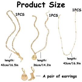 ZKFSIE Cowgirl Necklace Set with Earrings, Western Style Jewelry for Women, Cowboy Theme Party Accessories, 3 Layered Necklaces and Matching Earrings