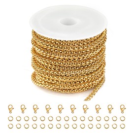 Jabogrii 16.4 Feet Stainless Steel Wheat Chain Bulk Gold Plated Chain for Jewelry Making DIY Jewelry Supplies for Women Necklace Bracelet
