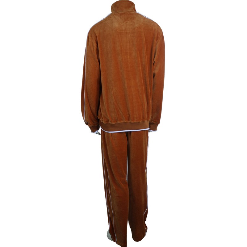 Sweatsedo Burnt Orange Mens Velour Tracksuit with White Piping (Medium)