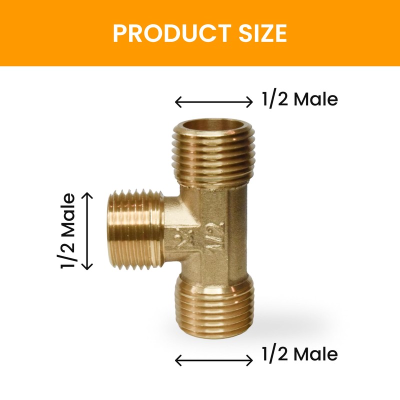 Brass Pipe tee 1/2" male x 1/2" male x 1/2"
