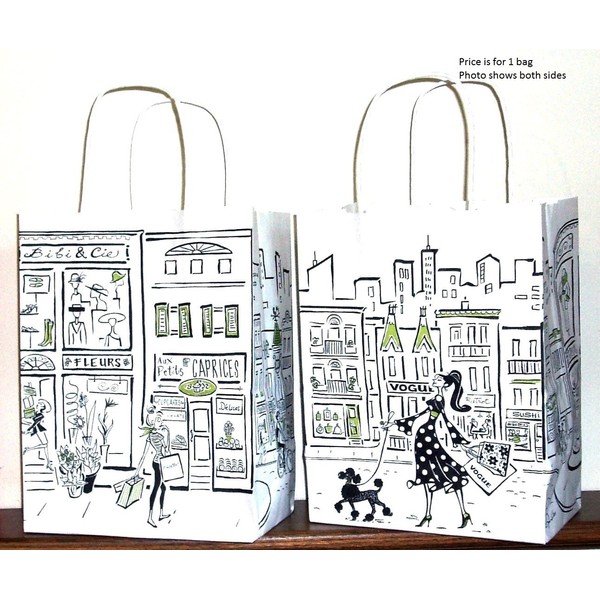 Gift Bag - Medium, Paper - Parisian Themed - 10 1/2" h x 7 3/4" w x 4 3/4" deep