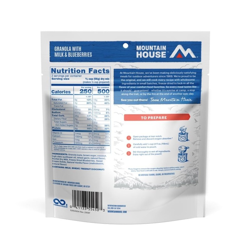 Mountain House Granola with Milk & Blueberries Freeze Dried Backpacking