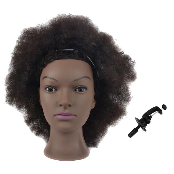 Mannequin Head African American with 100% Human Hair Cosmetology Afro Hair Manikin Head for Practice Styling Braiding with Free Clamp