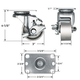 HANDSAMMU'S 3inch Industrial Casters, Semi Steel Cast Iron Locking Casters, Swivel Casters with Brake, Set of 4 Heavy Duty Casters with 1400 lb Capacity (4 Brake)