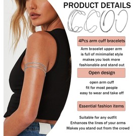 4PCS Arm Cuff for Women Upper Arm Band Cuff Bangle Bracelets for Women Gold Arm Cuff Jewelry Adjustable Armband Set