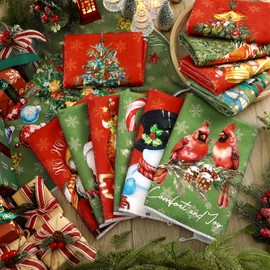 VitalCozy 12 Pcs Christmas Kitchen Towels Red and Green Christmas Tree Nutcrackers Hand Towels Santa Claus Dishcloths Snowman Cardinal Decoration for Xmas Home Gift Supplies, 14.2 x 21.3 Inch