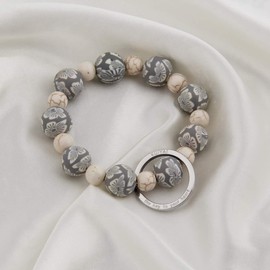 Elastic Functional Beaded Wrist Keychain Bracelet Handsfree Keychain Gift for Her (White)