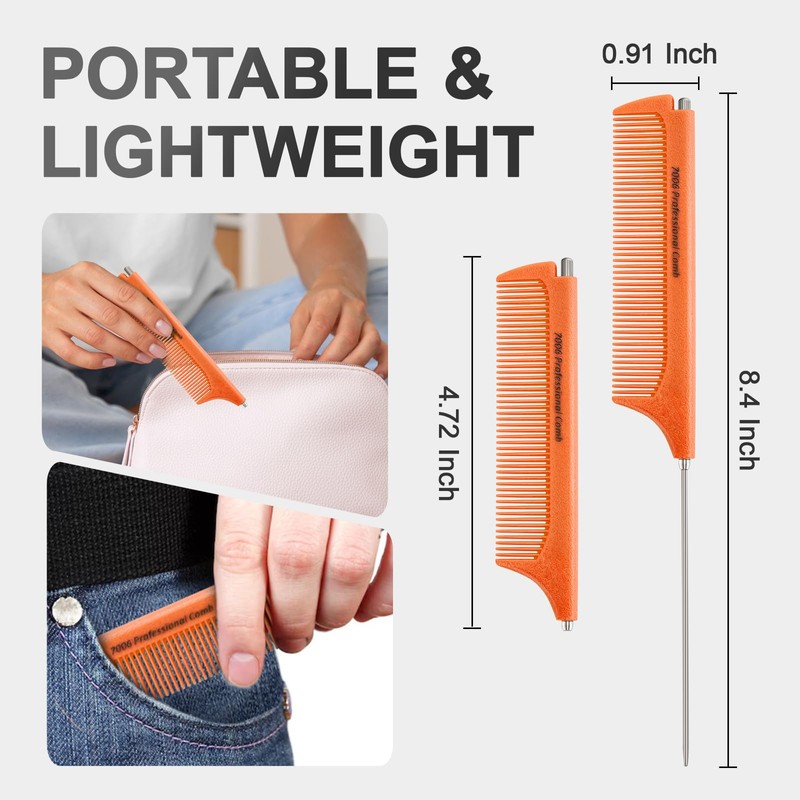 Jurrissa Rat Tail Combs for Parting,Protable Retractable Rat Tail Comb-Parting