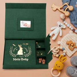 XKDOUS Velvet Baby Book Keepsake Baby Memory Book First 5 Years Baby Milestone Baby Scrapbook & Photo Albums New Baby Shower Gifts For First Time Mom, Girl Or Boy Gender Neutral Milestone Book Green