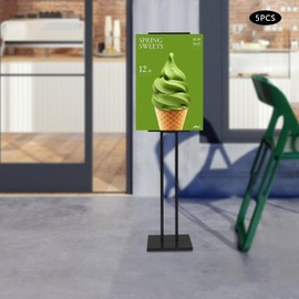 SEANESZTI Heavy Duty Sign Stand, 5 Pcs Adjustable Poster Board Stand Double-Sided Pedestal Sign Stand Floor Standing Sign Holder Height Up to 59 Inch for Board & Foam, Black
