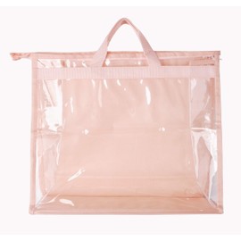 Vercord Clear PVC Handbag Dust-Free Cover Moistureproof Purse Storage Bag Organizer with Handle Zipper Space-Save Holder for Closet Pink Small
