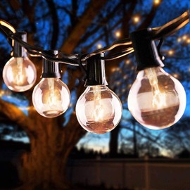 Romasaty 25FT String Lights, G40 Outdoor String Lights Edison Light Bulbs Clear Globe Lights for Backyard Patio Lights Indoor/Outdoor Commercial Decoration -5 Watt/120 Voltage/E12 Base -Black Wire
