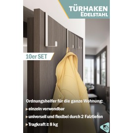 Menz Door Hooks, Set of 10 – White Door Hooks for Hanging, Stainless Steel, Universal Door Coat Rack for Hanging – Robust Coat Hooks Door, Door Hook Rail for Hanging