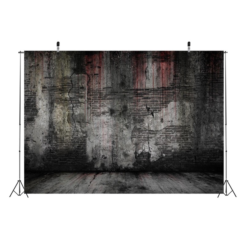 BELECO 7x5ft Fabric Scary Bloody Brick Wall Backdrop Damaged Old