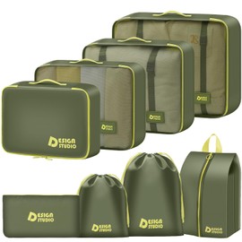 MOFELON Suitcase Organiser - 8 Pieces, Packing Cubes, Packing Cubes for Backpack, Travel Organiser Packing Bags Set with Clothes Bags, Shoe Bag, Laundry Bag, Cosmetic Bag, Travel Gadgets, Green