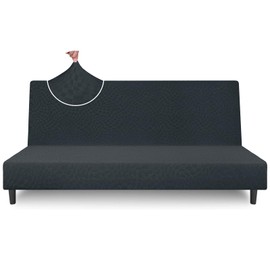 ZNSAYOTX Fashion Futon Cover (67"-82") Stretch Fit Armless Sofa Bed Slipcover, Universal Foldable Sofa Mattress Protector Full Queen Size, Irregular Plaid Texture Jacquard Futon Protector (Dark Gray)