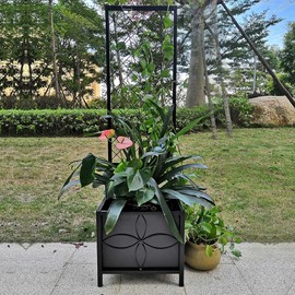 Zhongma 15.75 x 15.75 x 55 in Raised Garden Bed with Trellis,Heavy Duty Plant Box for Climbing Plants with Drainage Hole, Metal Lattice Planter Gardon Box with Inner Fabric Liners.