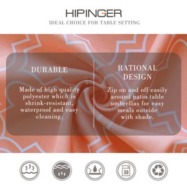 Hipinger Heavyweight Wrinkle-Free Stain Resistant Waterproof Outdoor Tablecloth with Umbrella Hole and Zipper,60 Inch Square, Orange, Seats 4 People