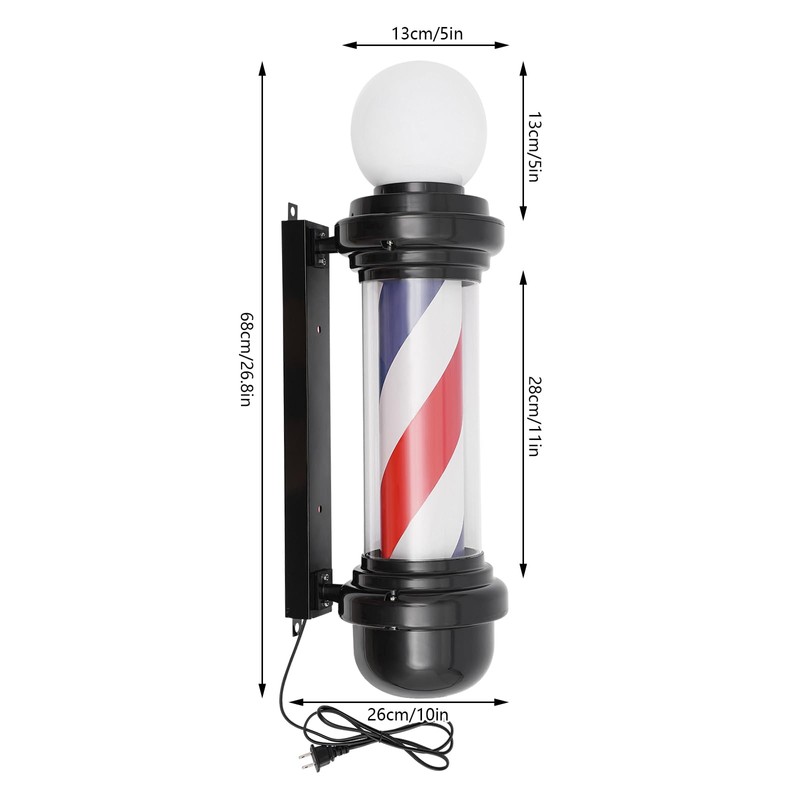 AngelcityCC 26.8 in Wall-Mounted Barber Pole Led Light, Red, White,