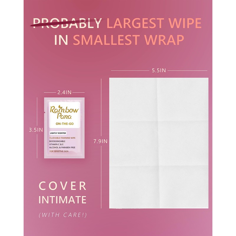 RainbowPana Feminine Wipes, 120 Count ON-THE-GO Individually Wrapped | Flushable