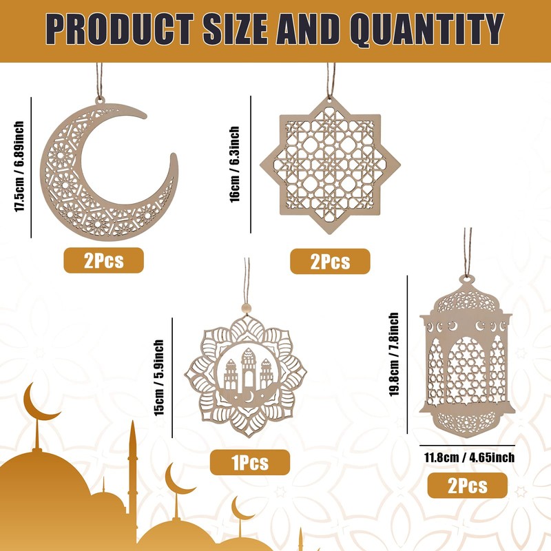 Ramadan Decorations, Wooden Pendant Eid Ramadan Decorations for Home, Ramadan