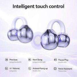 Piluyaa Clip-on Earbuds,Open Ear Earbuds Wireless Bluetooth 5.4, Lightweight Open Ear Headphones with C-Shaped Bridge,Slim Hook,60H Battery,Waterproof,for Glasses Wearers and Workouts (Purple)