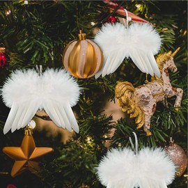 Pack of 10 Angel Wings Decoration, Angel Wings Pendants, Christmas Tree Decoration, Feathers Decoration, Angel Wings Christmas Tree Decoration, DIY Wedding Decoration, White (10) (B)