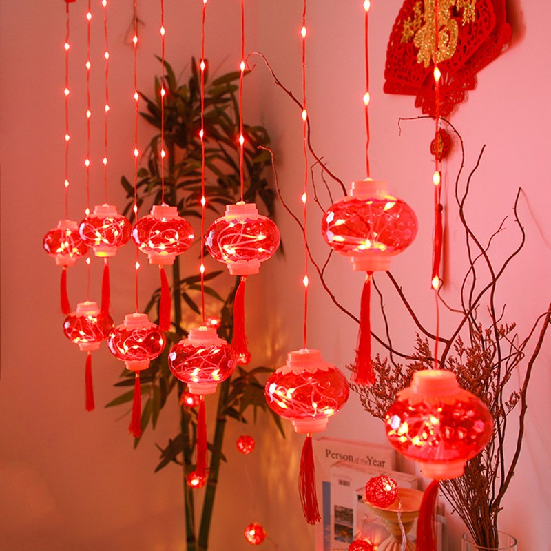 Chinese New Year Red Lantern Curtain Lights LED Spring Festival