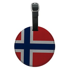 Graphics & More Norway National Country Flag Round Leather Luggage Id Tag Suitcase Carry-on, Black, One Size