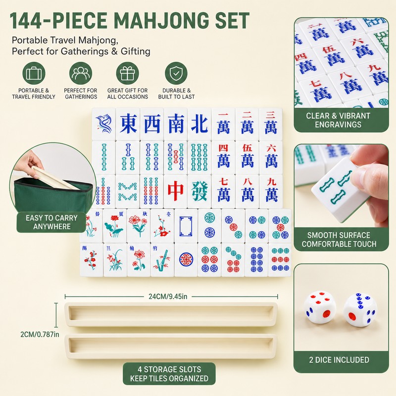 Travel Mahjong Set with Foldable Table for Game Night –