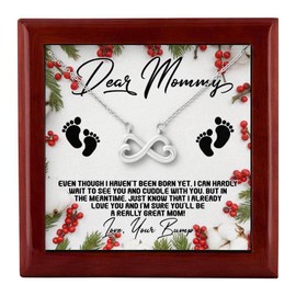 Expecting Mom Infinity Heart Necklace, Pregnant Woman, Gift for Mom to Be for Christmas, Mother's Day, Birthday Luxury Box 14k White Gold Finish