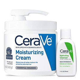 CeraVe Crema Hidratante y Limpiador Facial Hidratante Set de Cuidado de la Piel, Paquete Combinado Para Alivio de Piel Seca, Esenciales de Viaje, Limp